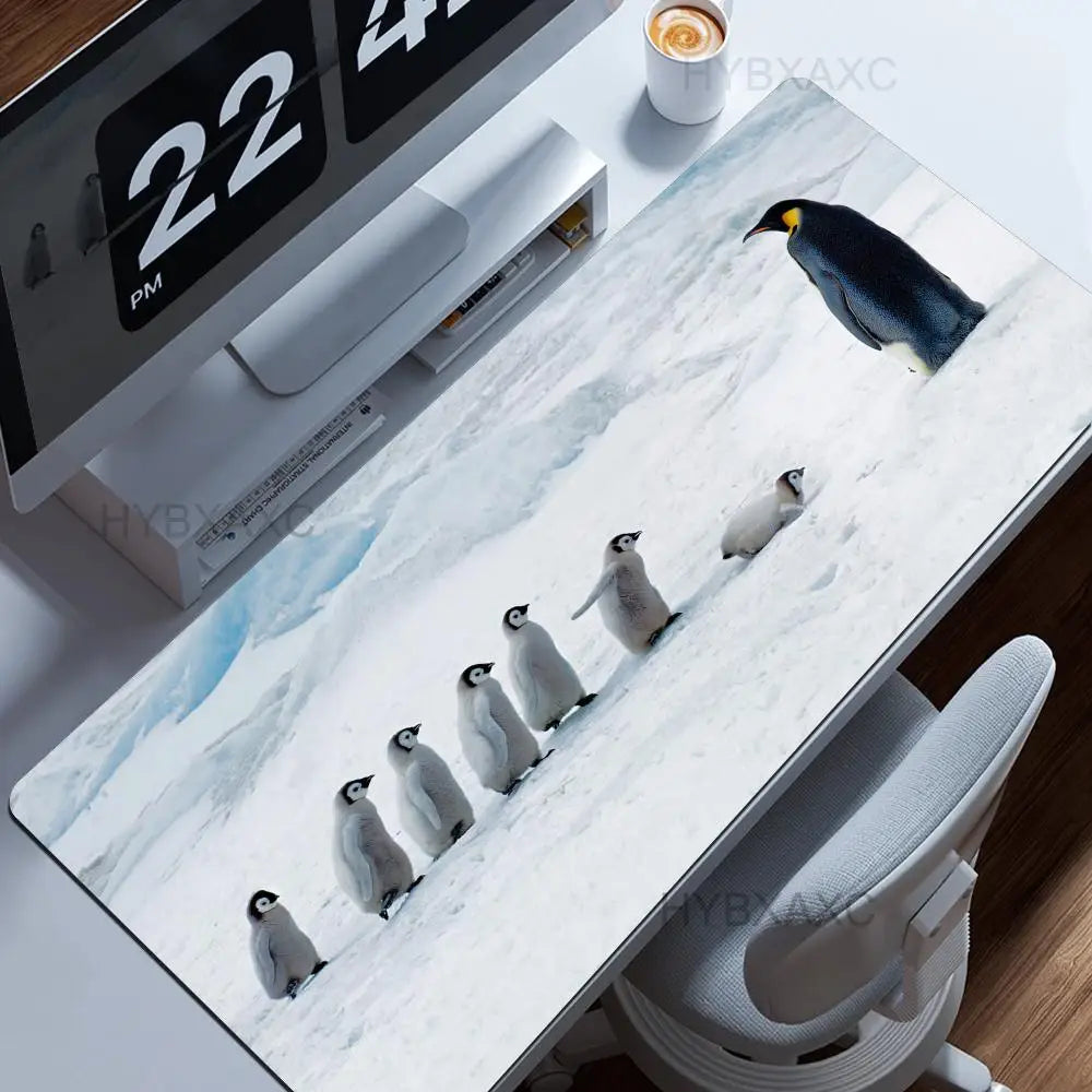 Little Kawaii Penguin Desk Mat, Magical Winter Wonderland Snow Land, Large Keyboard XL Mouse Pad, Cute Animals, Office Gift