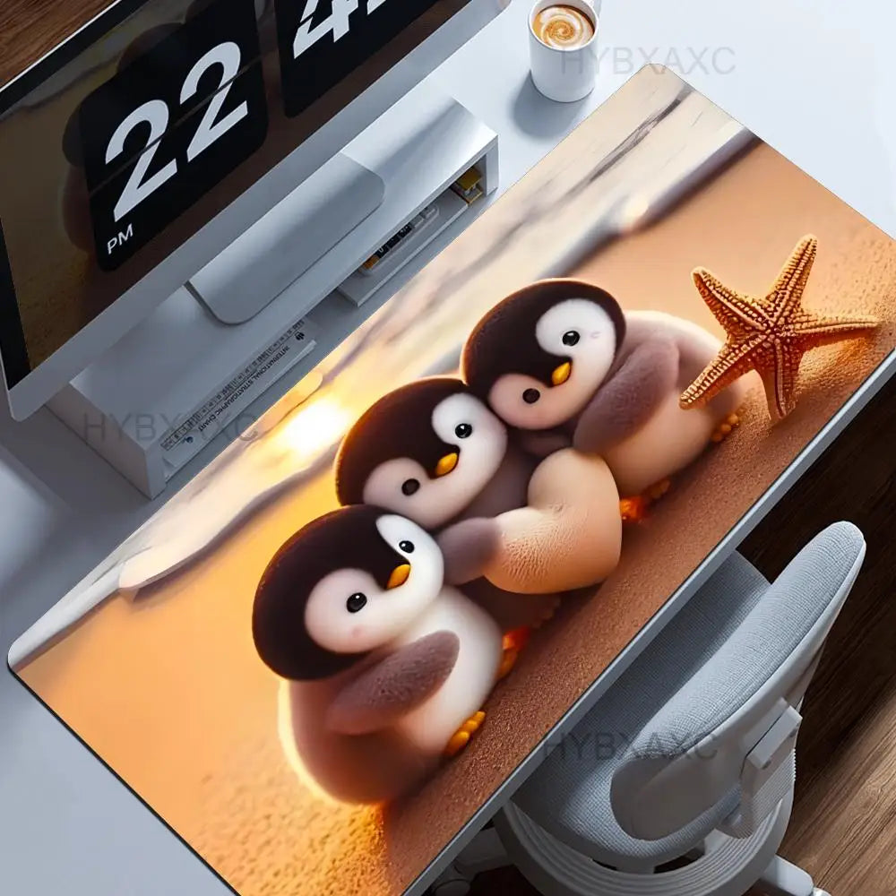 Little Kawaii Penguin Desk Mat, Magical Winter Wonderland Snow Land, Large Keyboard XL Mouse Pad, Cute Animals, Office Gift