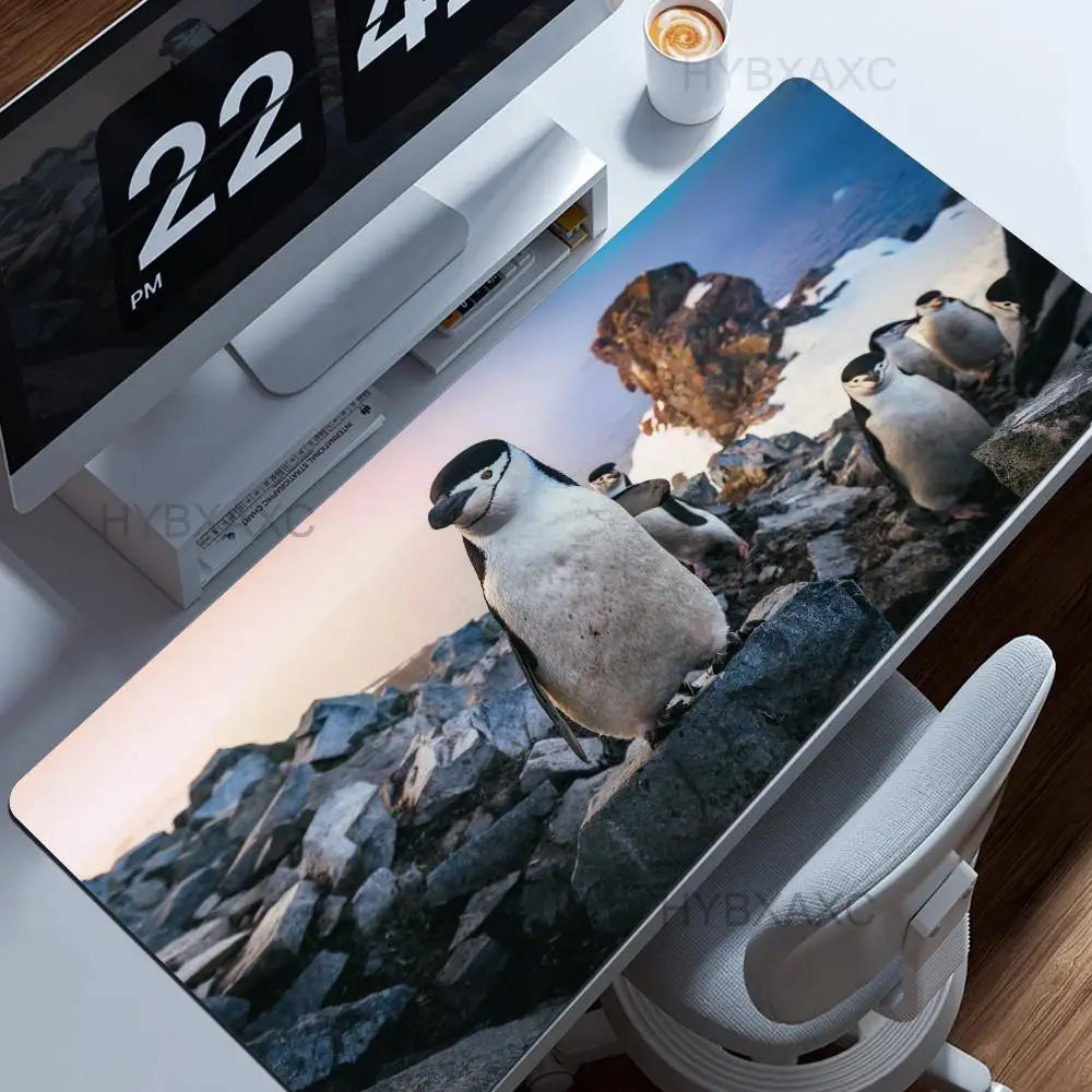 Little Kawaii Penguin Desk Mat, Magical Winter Wonderland Snow Land, Large Keyboard XL Mouse Pad, Cute Animals, Office Gift