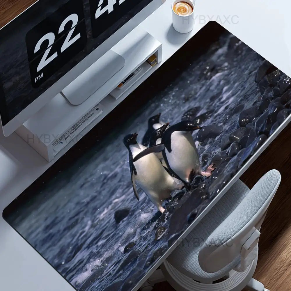 Little Kawaii Penguin Desk Mat, Magical Winter Wonderland Snow Land, Large Keyboard XL Mouse Pad, Cute Animals, Office Gift