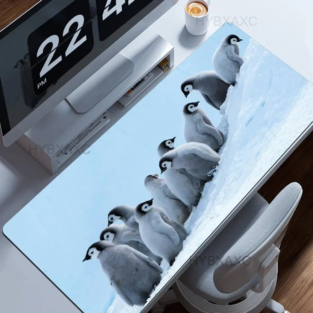 Little Kawaii Penguin Desk Mat, Magical Winter Wonderland Snow Land, Large Keyboard XL Mouse Pad, Cute Animals, Office Gift