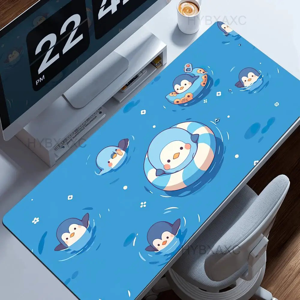Little Kawaii Penguin Desk Mat, Magical Winter Wonderland Snow Land, Large Keyboard XL Mouse Pad, Cute Animals, Office Gift