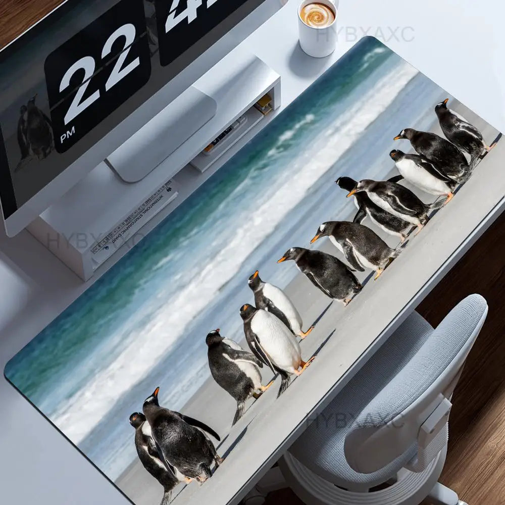 Little Kawaii Penguin Desk Mat, Magical Winter Wonderland Snow Land, Large Keyboard XL Mouse Pad, Cute Animals, Office Gift